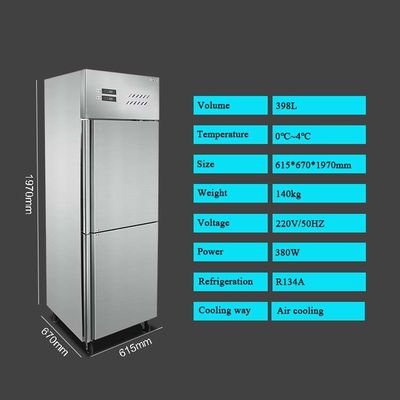 0-8 Grad 2-türiger aufrechter Kühlschrank mit Gefrierfach nebeneinander Edelstahl 400 Liter für Restaurant